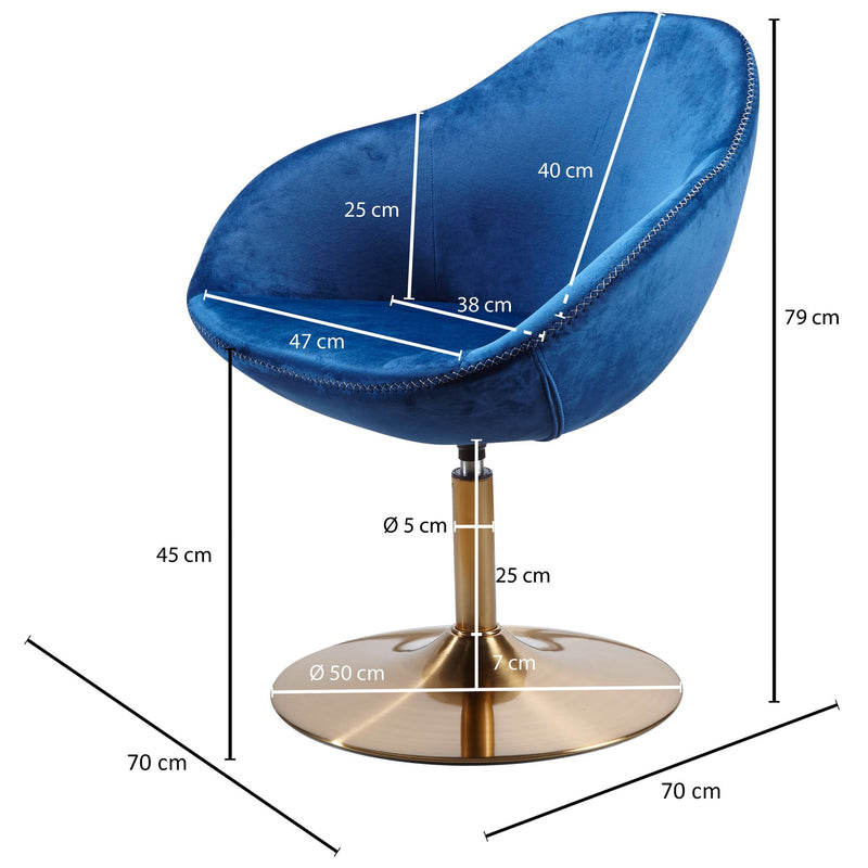 Loungesessel SIRAN Samt Blau Gold Design Drehstuhl mit Armlehne