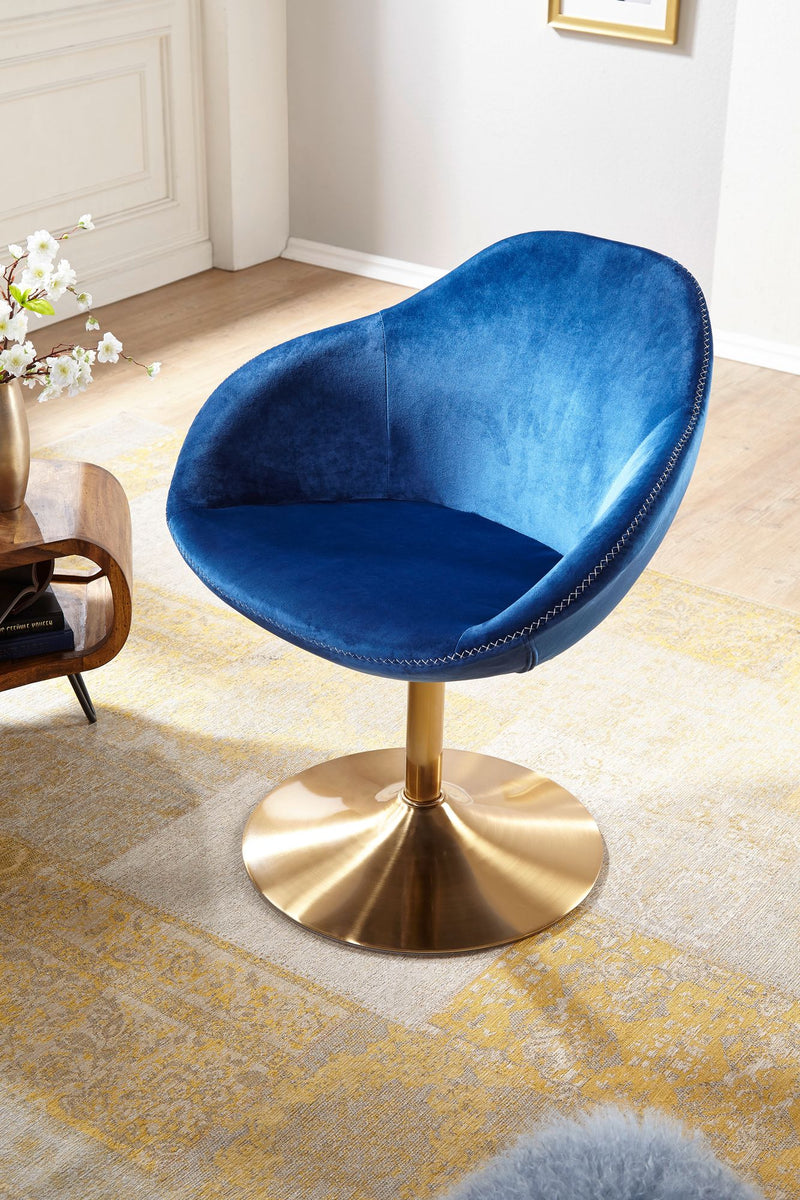Loungesessel SIRAN Samt Blau Gold Design Drehstuhl mit Armlehne
