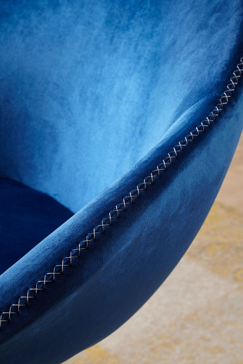 Loungesessel SIRAN Samt Blau Gold Design Drehstuhl mit Armlehne