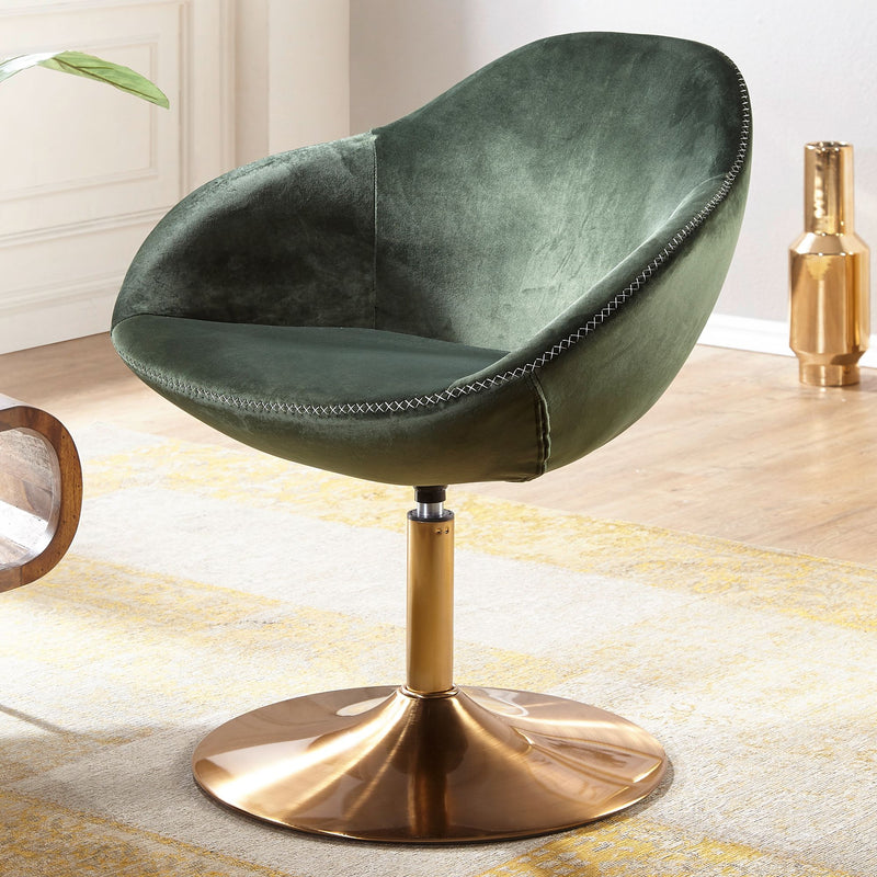 Loungesessel SIRAN Samt Grün Gold Design Drehstuhl mit Armlehne