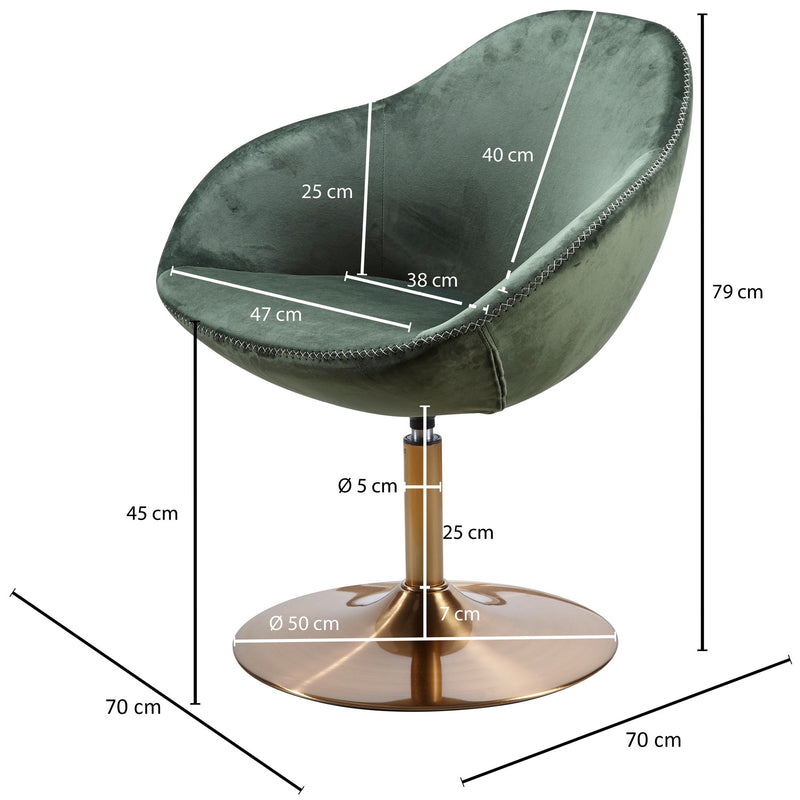 Loungesessel SIRAN Samt Grün Gold Design Drehstuhl mit Armlehne