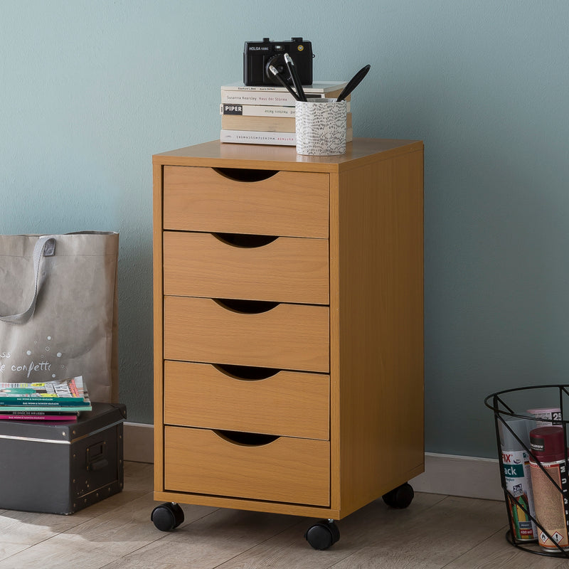 Rollcontainer WL5.924 33x64x38cm Buche MDF 5 Schubladen Bürocontainer