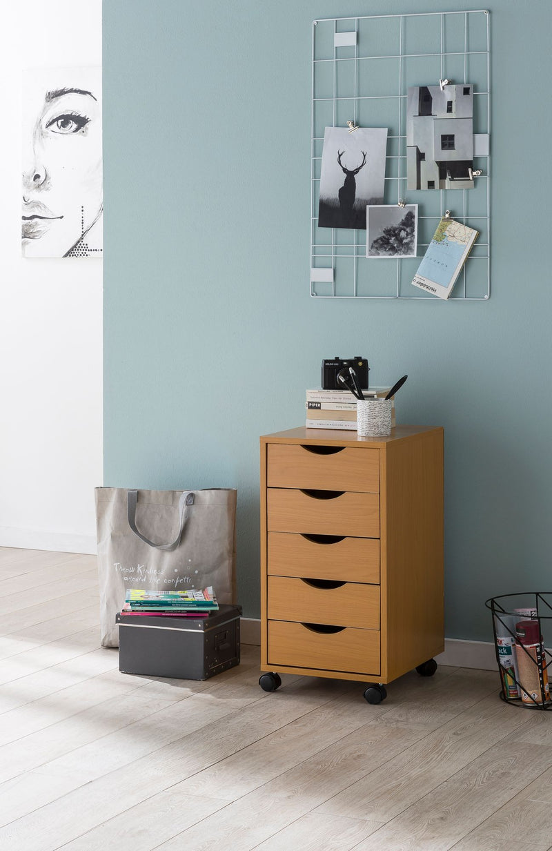 Rollcontainer WL5.924 33x64x38cm Buche MDF 5 Schubladen Bürocontainer