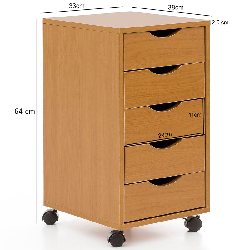 Rollcontainer WL5.924 33x64x38cm Buche MDF 5 Schubladen Bürocontainer