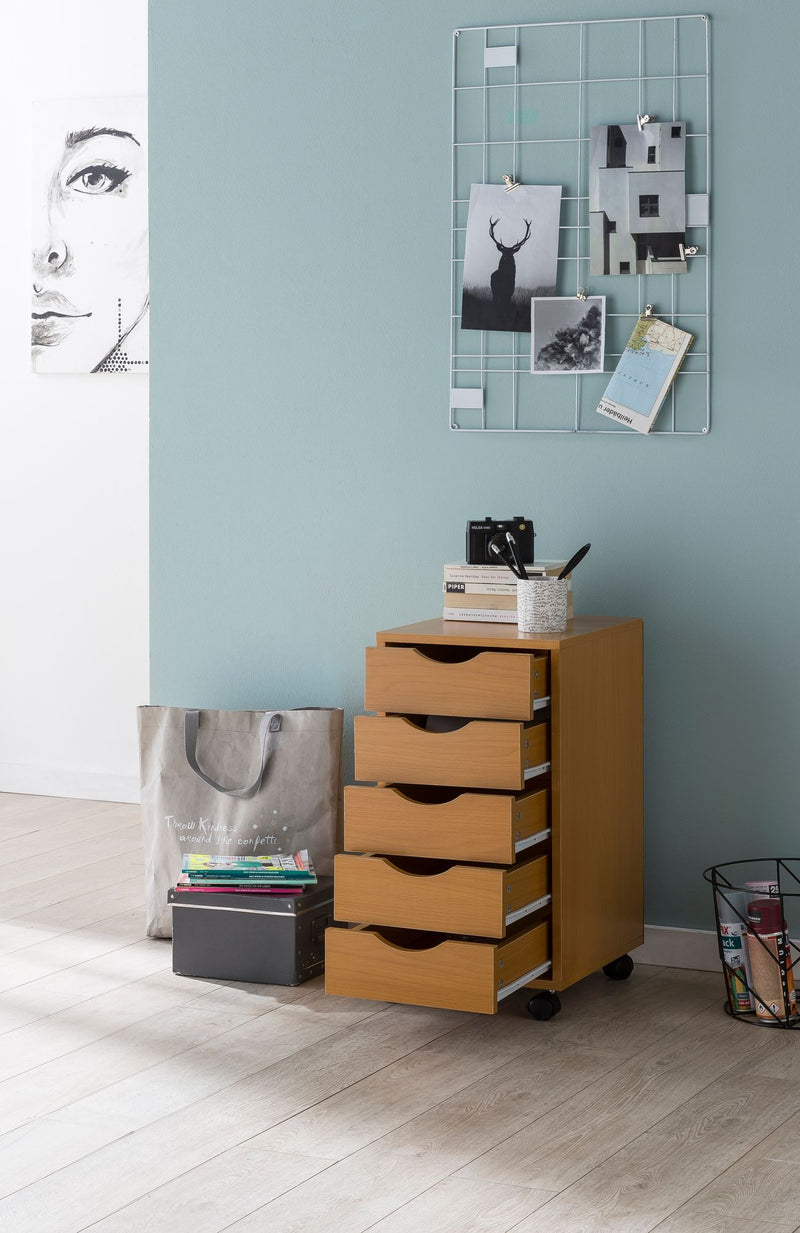 Rollcontainer WL5.924 33x64x38cm Buche MDF 5 Schubladen Bürocontainer