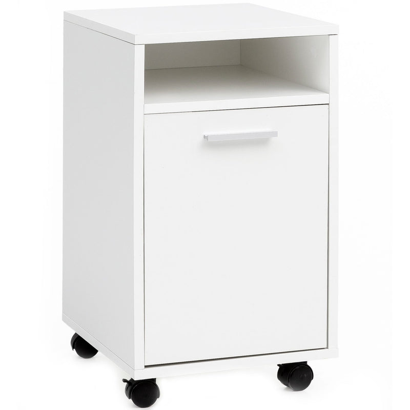 Rollcontainer Weiß 33x60x38cm Schubladenschrank mit Tür & Rollen
