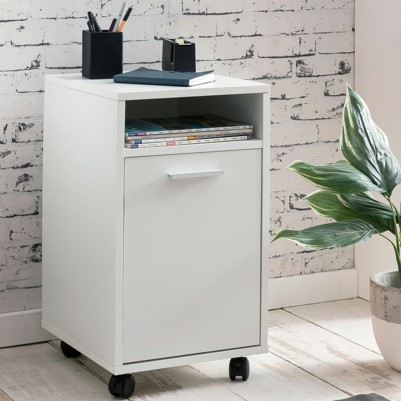 Rollcontainer Weiß 33x60x38cm Schubladenschrank mit Tür & Rollen