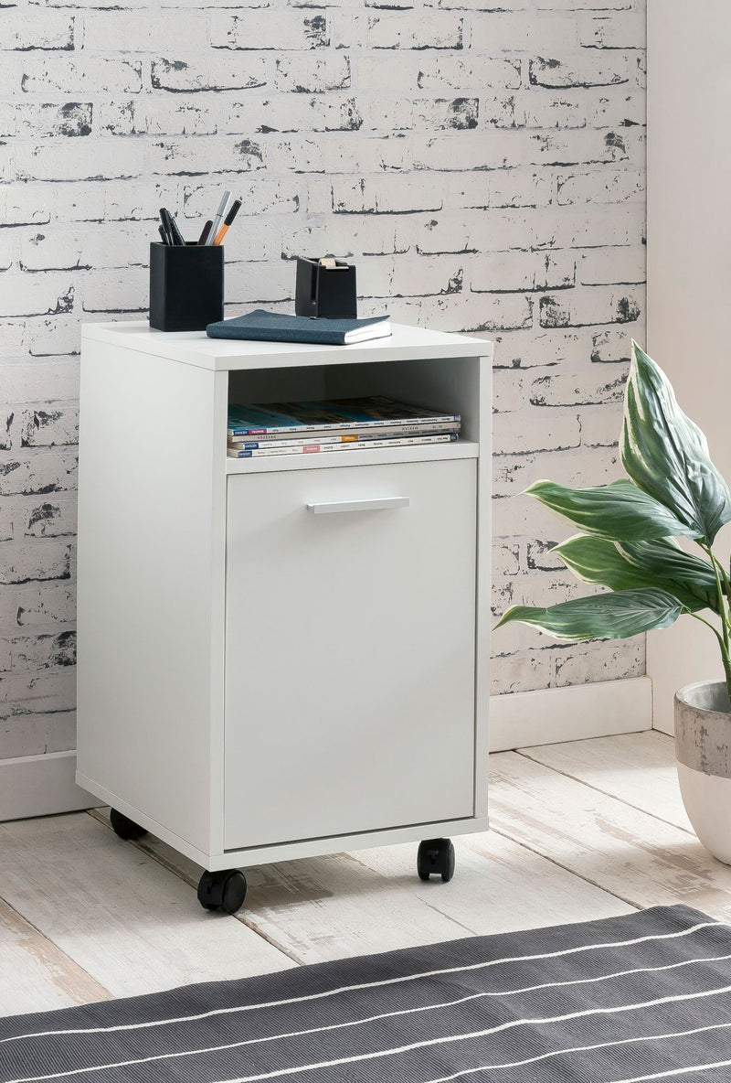 Rollcontainer Weiß 33x60x38cm Schubladenschrank mit Tür & Rollen