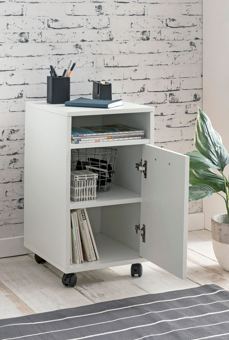 Rollcontainer Weiß 33x60x38cm Schubladenschrank mit Tür & Rollen