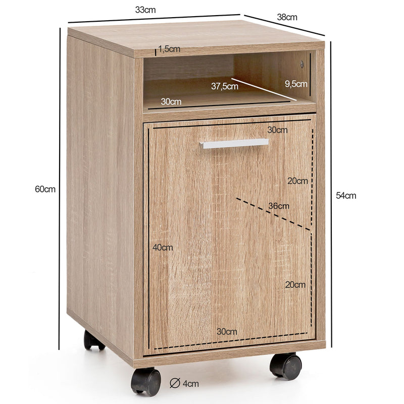 Rollcontainer Sonoma 33x60x38cm Schubladencontainer Büro mit Rollen