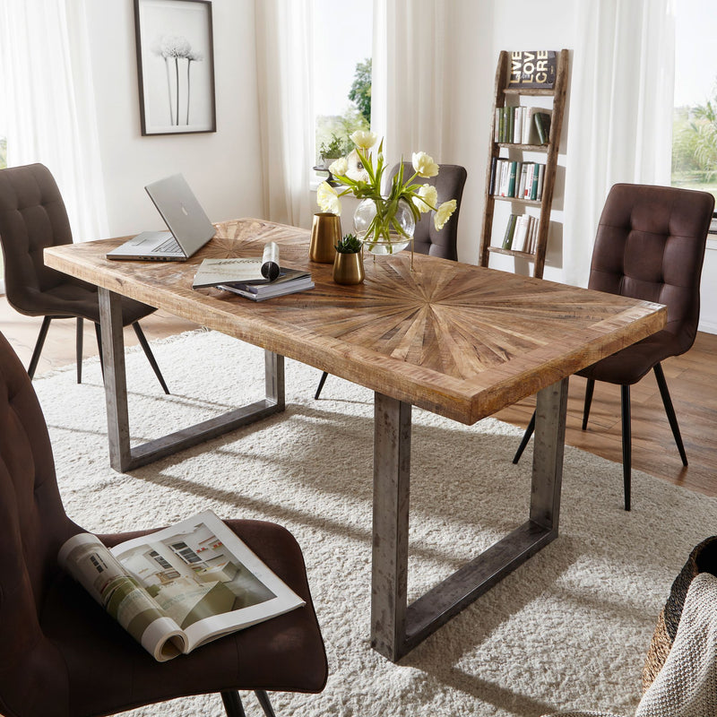 Esstisch Mango Massivholz 180x76,5x90cm Metallgestell Industrial Natur