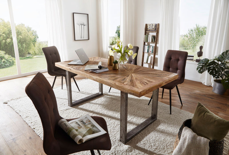 Esstisch Mango Massivholz 180x76,5x90cm Metallgestell Industrial Natur