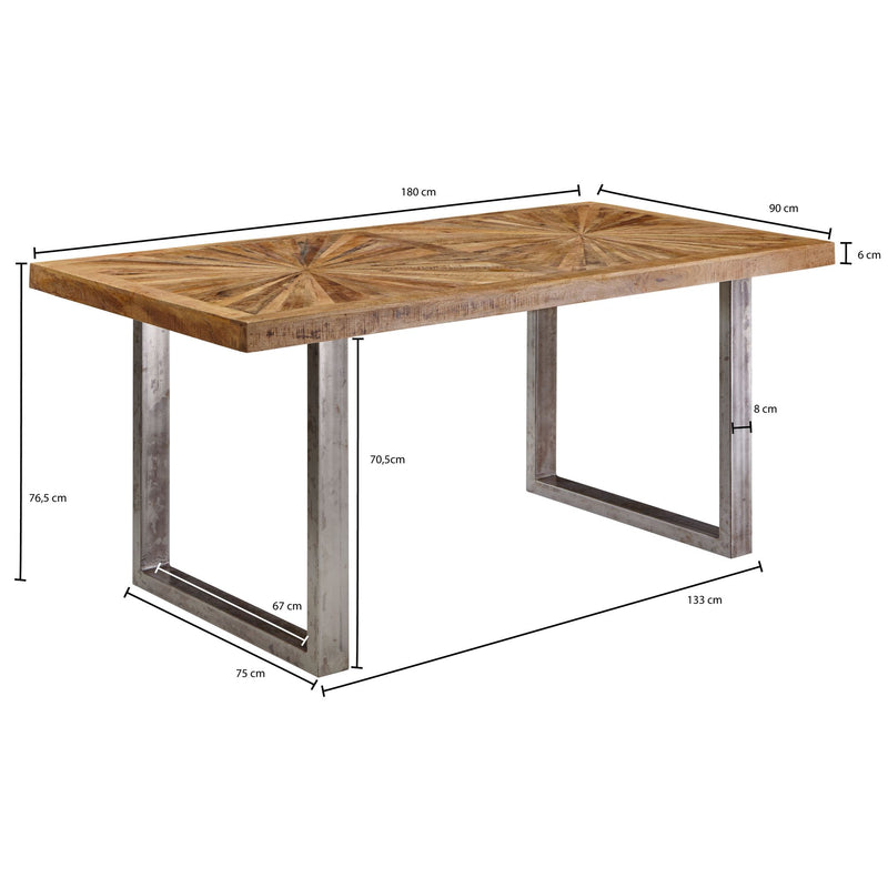 Esstisch Mango Massivholz 180x76,5x90cm Metallgestell Industrial Natur