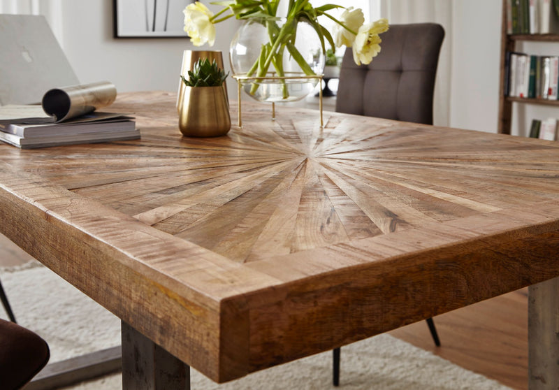 Esstisch Mango Massivholz 180x76,5x90cm Metallgestell Industrial Natur