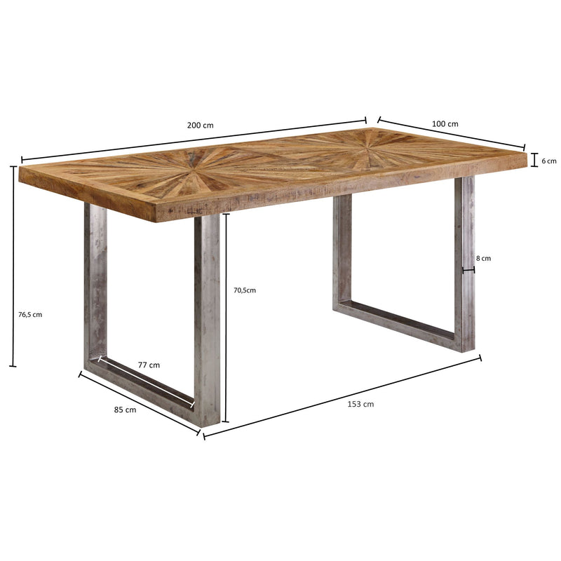 Esstisch Mango Massivholz 200x76,5x100cm Metallgestell Industrial