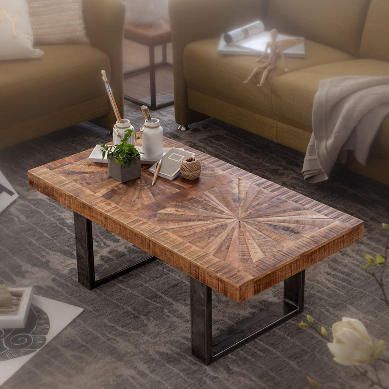 Couchtisch Mango Massivholz 105x40x55cm Industrial Design Rustikal