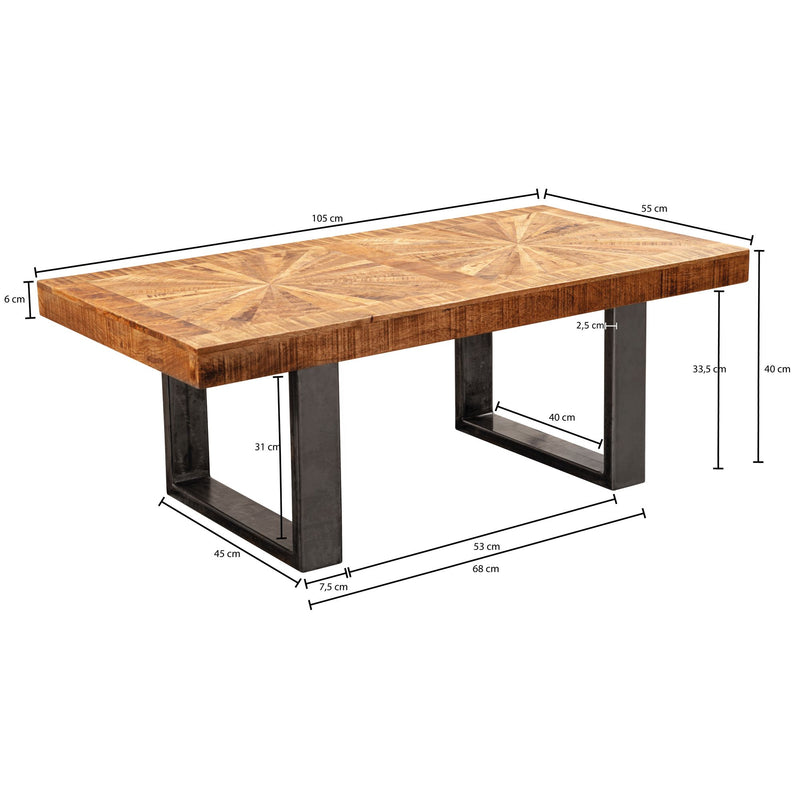 Couchtisch Mango Massivholz 105x40x55cm Industrial Design Rustikal