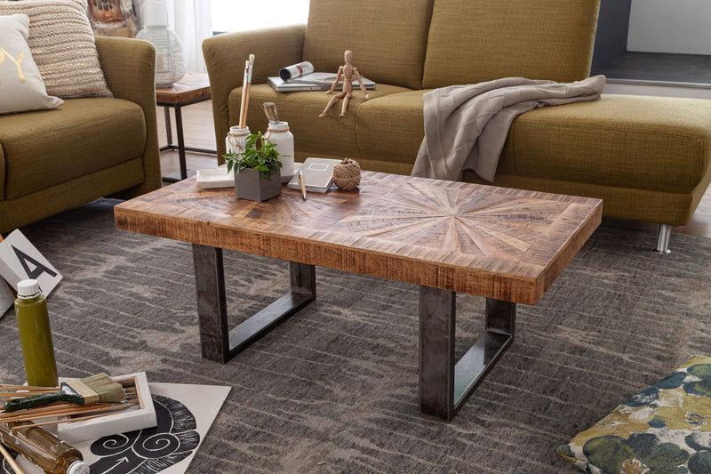 Couchtisch Mango Massivholz 105x40x55cm Industrial Design Rustikal
