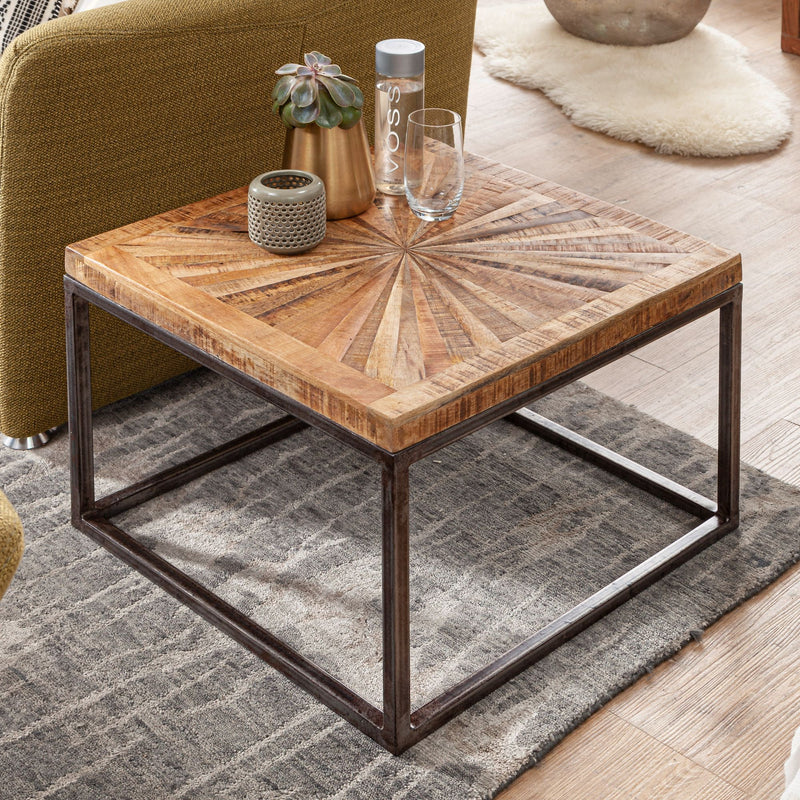 Couchtisch Mango Massivholz 55x40x55cm Metallgestell Industrial Design