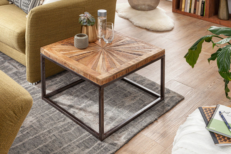 Couchtisch Mango Massivholz 55x40x55cm Metallgestell Industrial Design