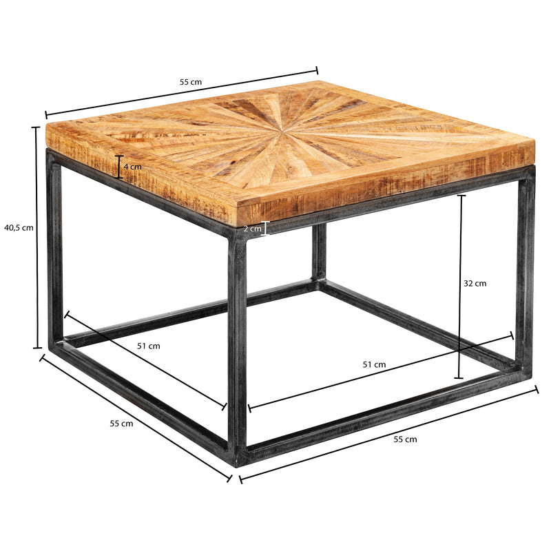 Couchtisch Mango Massivholz 55x40x55cm Metallgestell Industrial Design