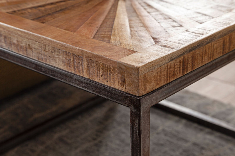 Couchtisch Mango Massivholz 55x40x55cm Metallgestell Industrial Design