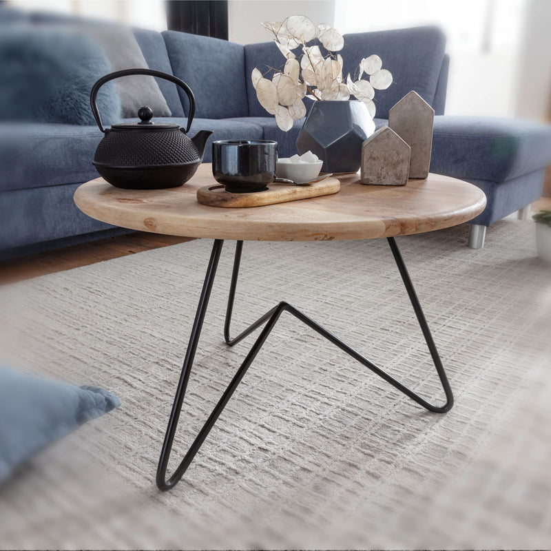 Couchtisch Akazie Massivholz Metall Rund 60x39,5x60cm Wohnzimmer