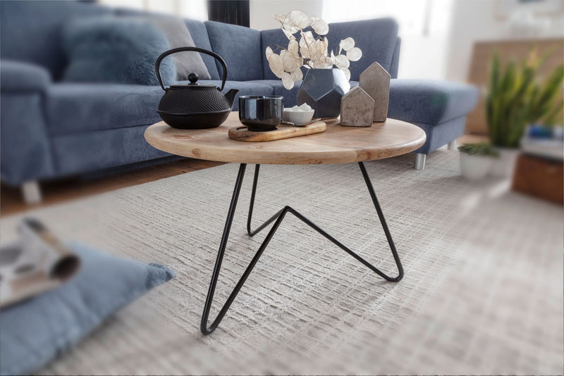 Couchtisch Akazie Massivholz Metall Rund 60x39,5x60cm Wohnzimmer