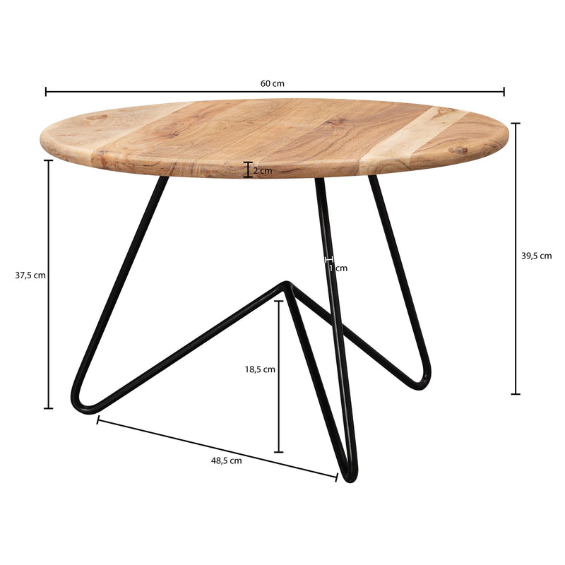 Couchtisch Akazie Massivholz Metall Rund 60x39,5x60cm Wohnzimmer