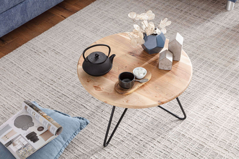 Couchtisch Akazie Massivholz Metall Rund 60x39,5x60cm Wohnzimmer