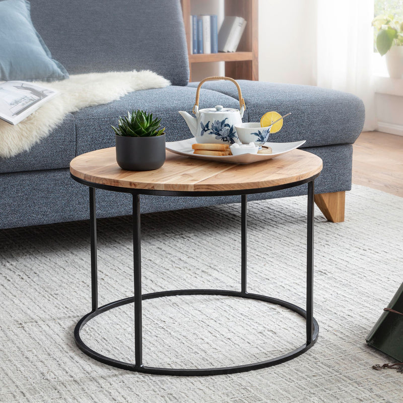 Couchtisch Akazie Massivholz Metall Rund 60x43x60cm Wohnzimmer Design