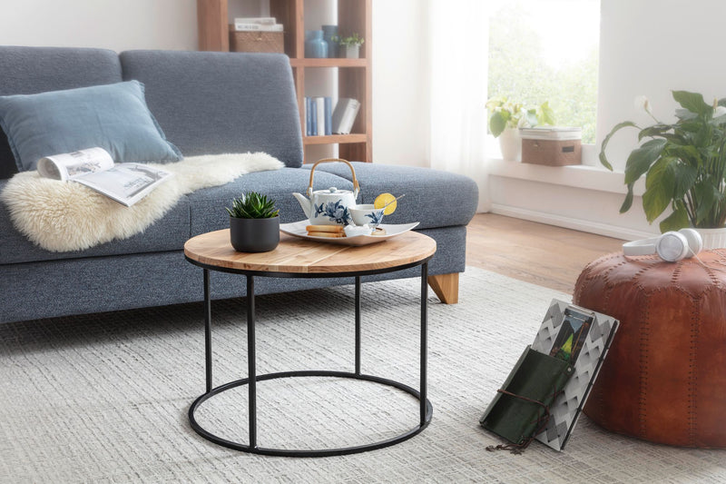 Couchtisch Akazie Massivholz Metall Rund 60x43x60cm Wohnzimmer Design