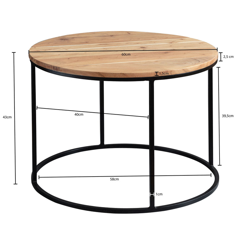 Couchtisch Akazie Massivholz Metall Rund 60x43x60cm Wohnzimmer Design