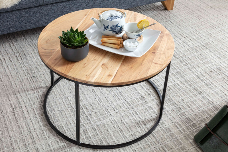 Couchtisch Akazie Massivholz Metall Rund 60x43x60cm Wohnzimmer Design