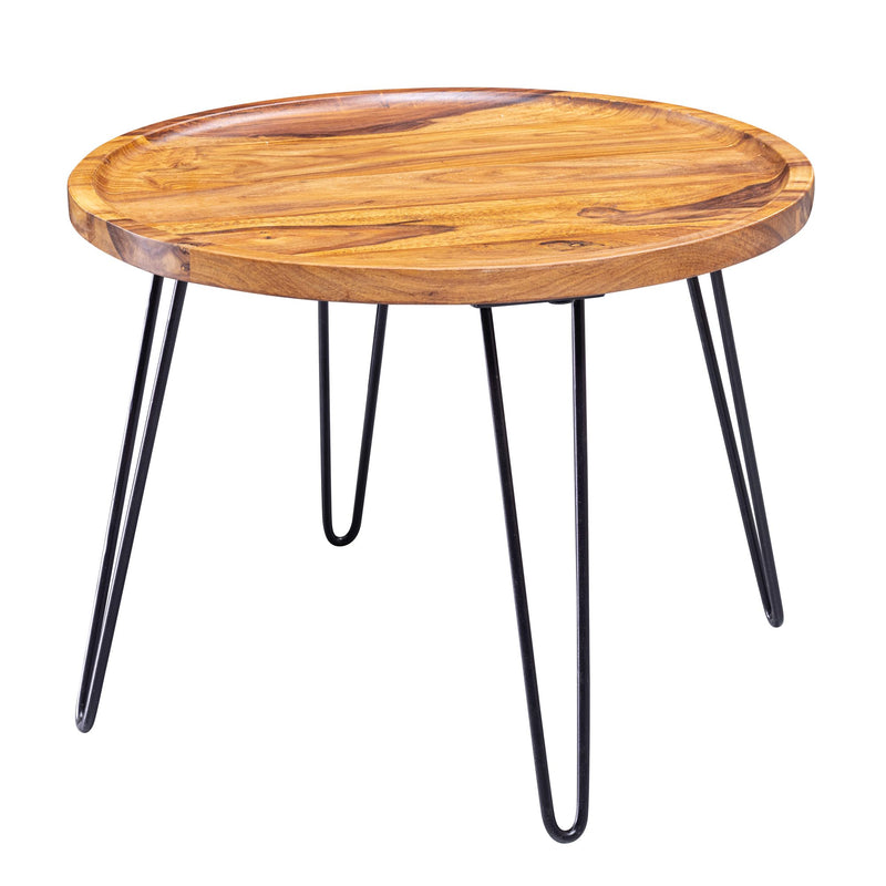 Couchtisch Sheesham Massivholz Rund 60x45x60cm Haarnadelbeine Metall
