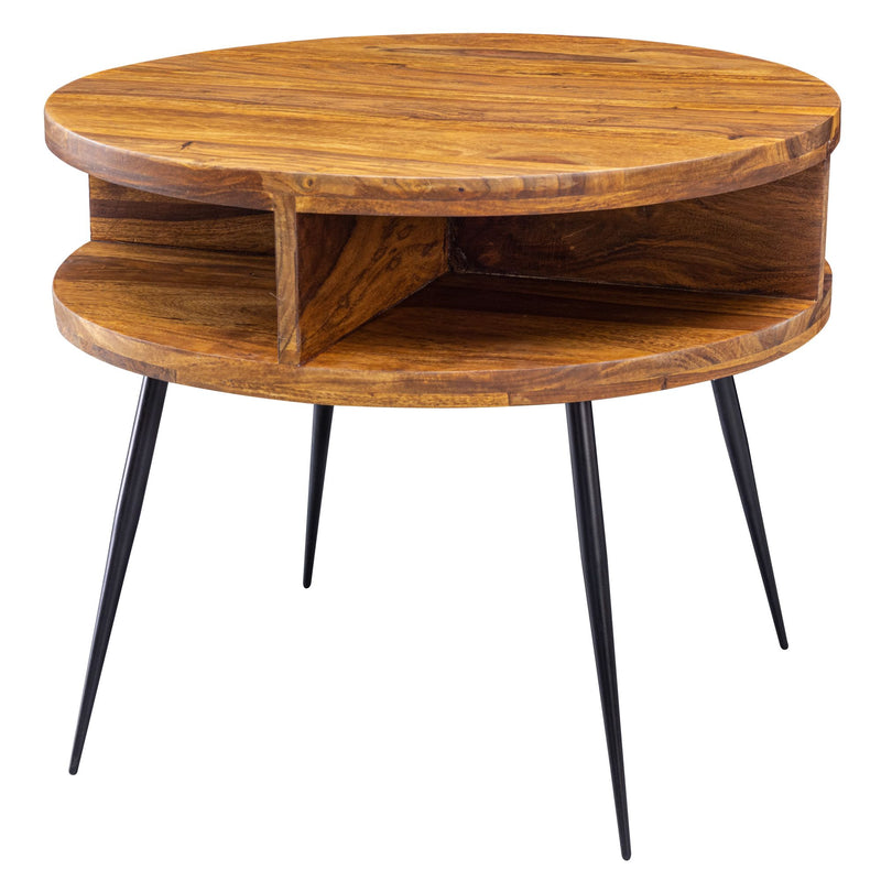 Couchtisch Sheesham Massivholz Metall Rund 60x45x60cm Braun Ablage