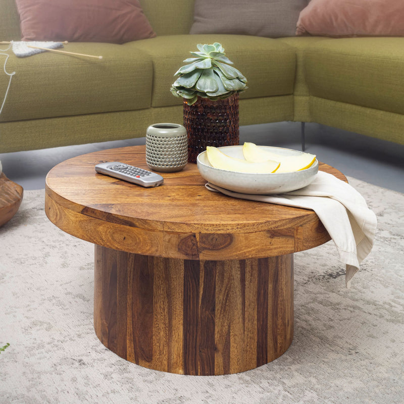 Couchtisch Sheesham Massivholz 60x30x60cm Rund Braun Wohnzimmer