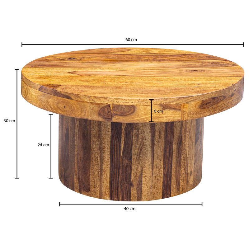 Couchtisch Sheesham Massivholz 60x30x60cm Rund Braun Wohnzimmer