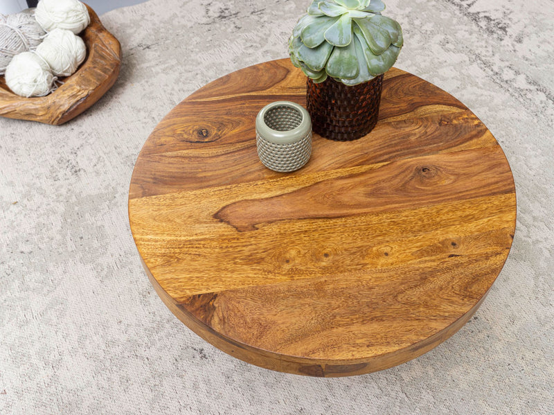 Couchtisch Sheesham Massivholz 60x30x60cm Rund Braun Wohnzimmer