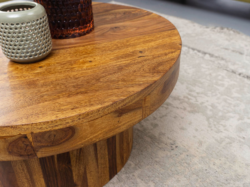 Couchtisch Sheesham Massivholz 60x30x60cm Rund Braun Wohnzimmer