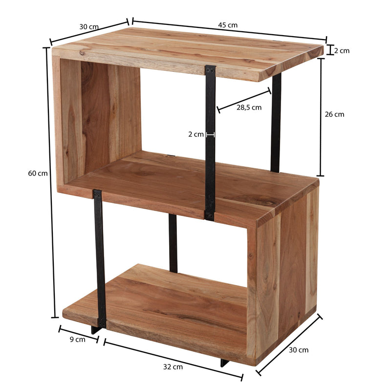 Beistelltisch S-Form 45x60x30cm Akazie Metall Industrial Wohnzimmer