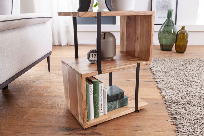 Beistelltisch S-Form 45x60x30cm Akazie Metall Industrial Wohnzimmer