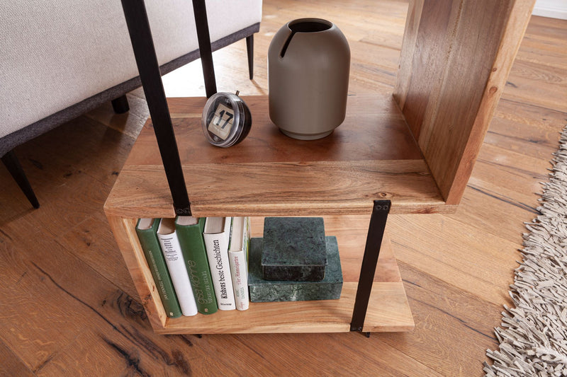 Beistelltisch S-Form 45x60x30cm Akazie Metall Industrial Wohnzimmer