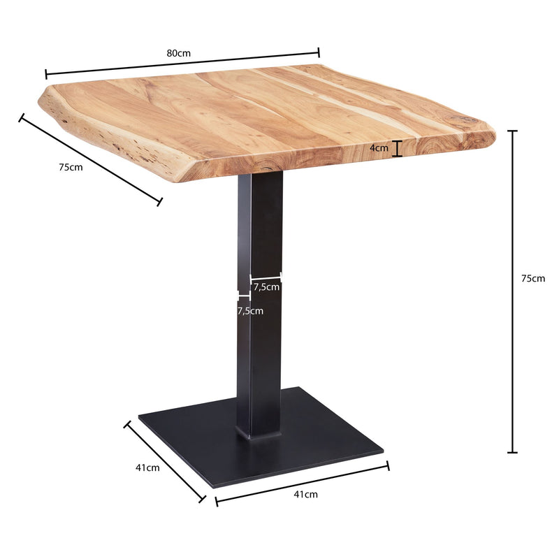 Esstisch Baumkante 80x75x75cm Akazie Massivholz quadratisch Designer