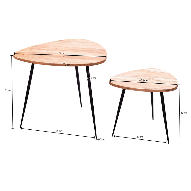 Satztisch Set 2er Akazie Massivholz Metallgestell Couchtisch Design