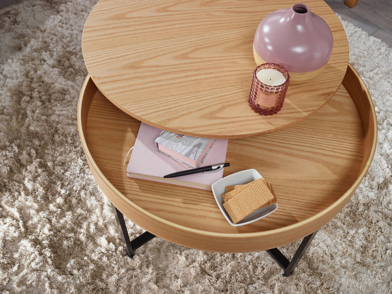 Couchtisch Rund Ø69cm Eichenoptik Stauraum Metallbeine MDF