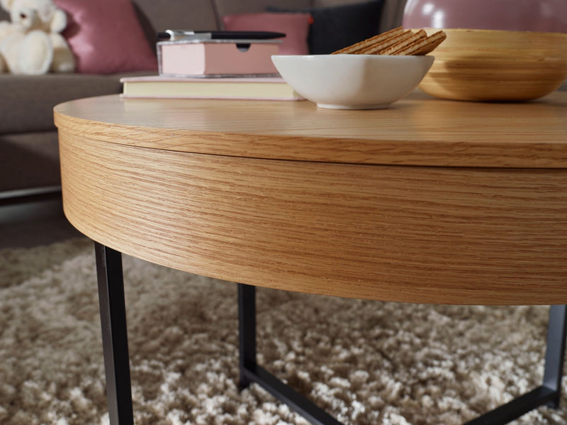 Couchtisch Rund Ø69cm Eichenoptik Stauraum Metallbeine MDF