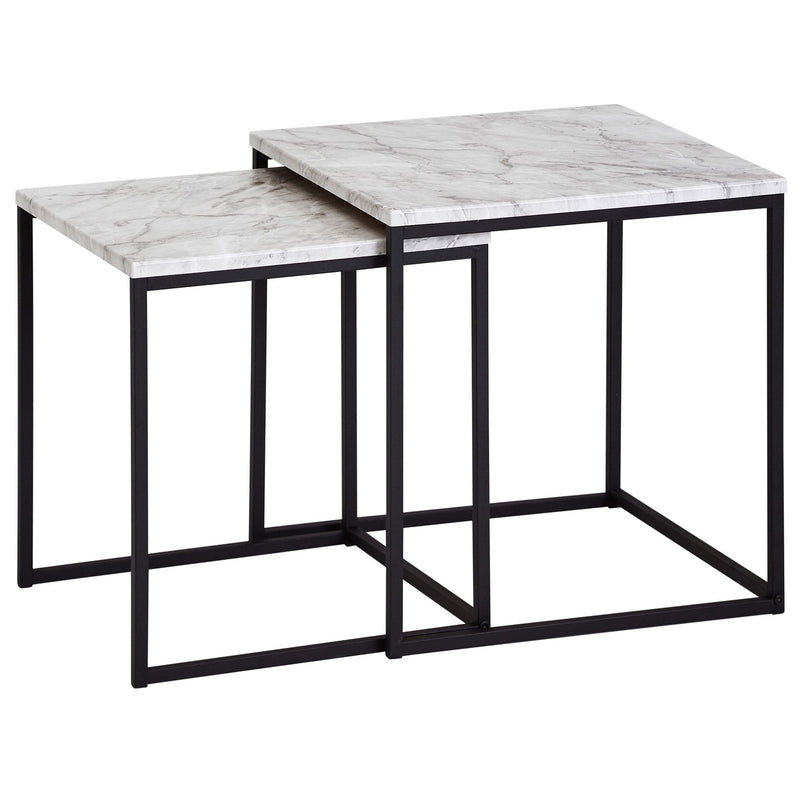Beistelltisch 2er Set Marmoroptik Weiß Schwarzgestell Modern