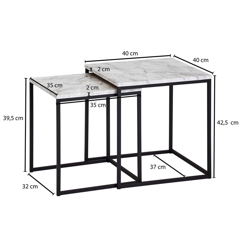 Beistelltisch 2er Set Marmoroptik Weiß Schwarzgestell Modern