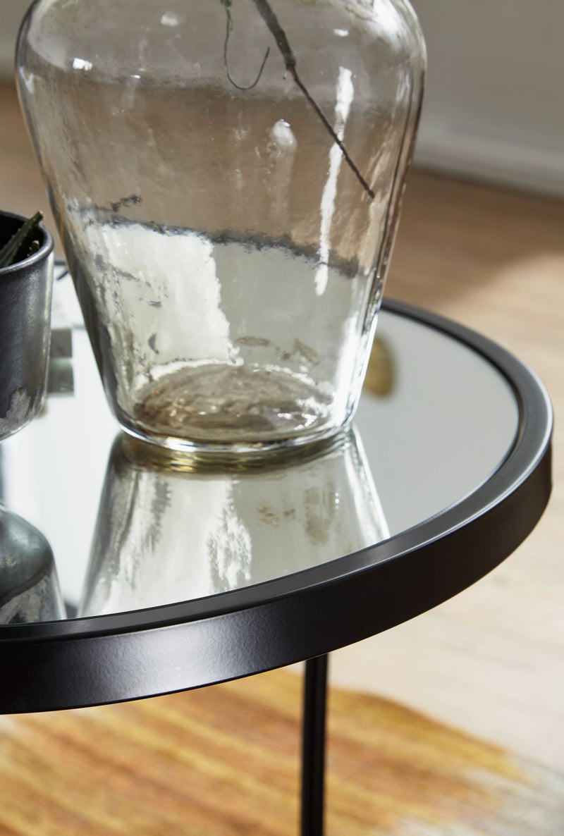 Beistelltisch 2er Set Rund Ø50/42cm Schwarz Spiegelglas Wohnzimmertisch